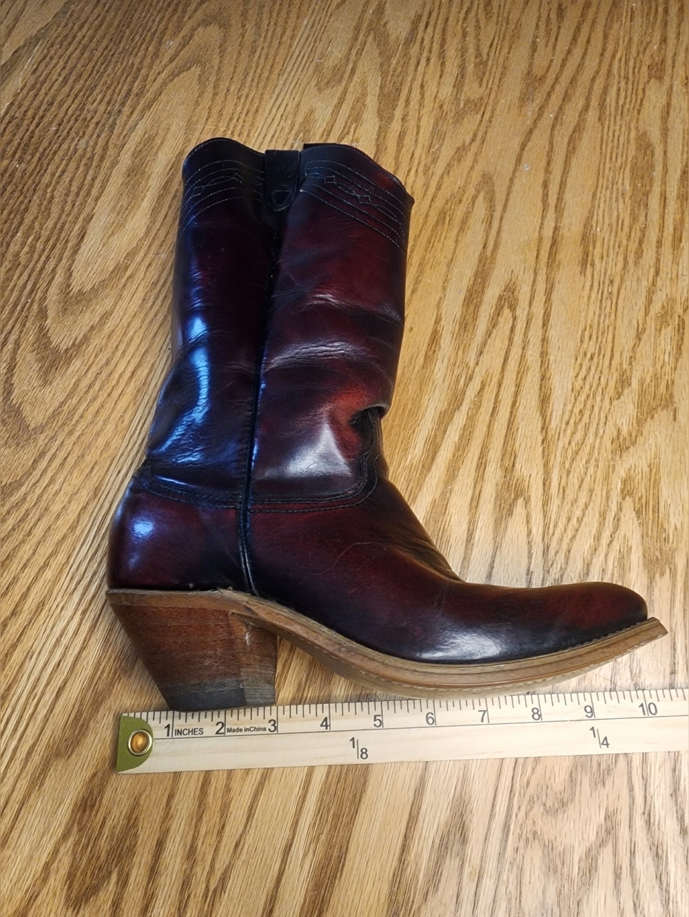 Leather Vintage Cowboy Boots Cherry Men Size 7 Concert Festival Country Bohemian - Picture 11 of 12